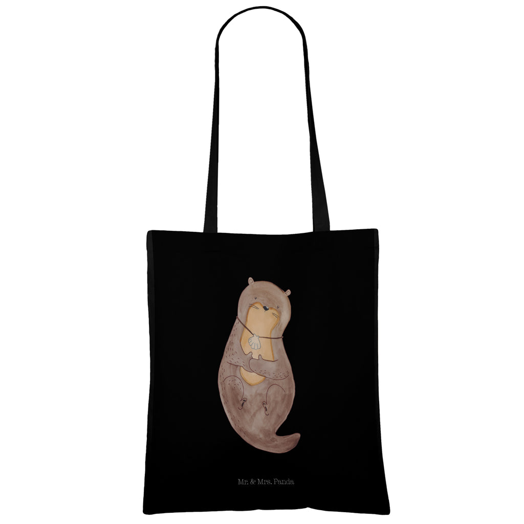Tragetasche Otter mit Muschelmedaillon Beuteltasche, Beutel, Einkaufstasche, Jutebeutel, Stoffbeutel, Otter, Fischotter, Seeotter, Otterliebe, grübeln, träumen, Motivation, Tagträumen, Büro