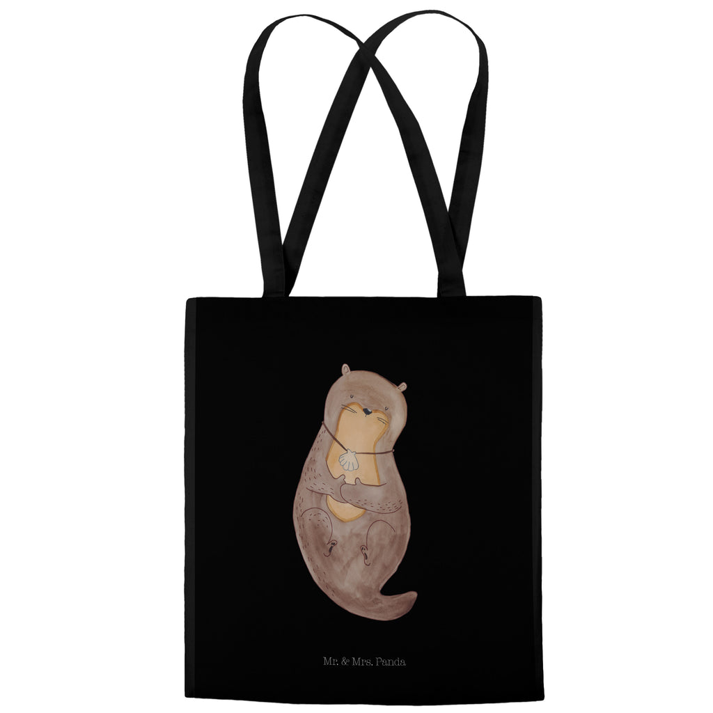 Tragetasche Otter mit Muschelmedaillon Beuteltasche, Beutel, Einkaufstasche, Jutebeutel, Stoffbeutel, Otter, Fischotter, Seeotter, Otterliebe, grübeln, träumen, Motivation, Tagträumen, Büro