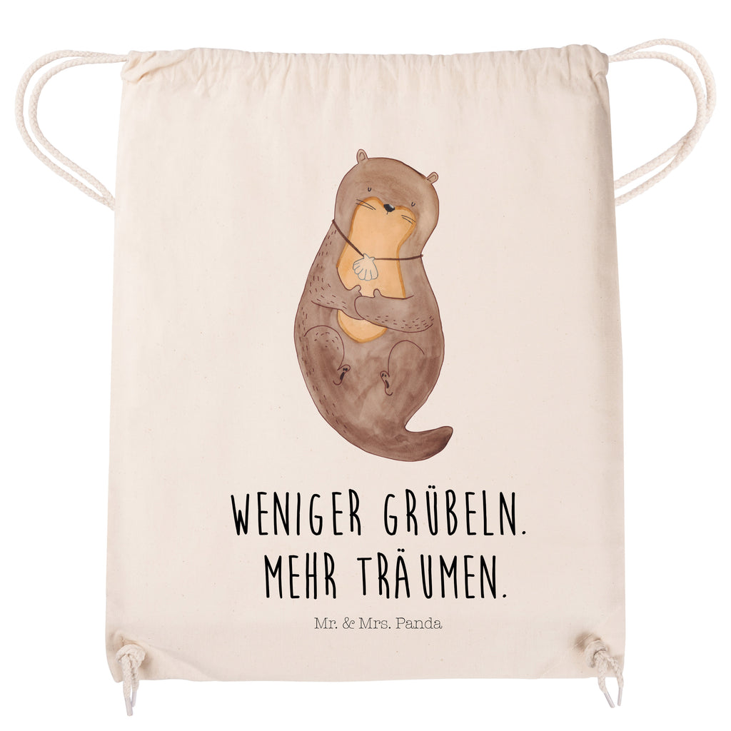 Sportbeutel Otter mit Muschelmedaillon Turnbeutel, Beutel, Sporttasche, Tasche, Stoffbeutel, Otter, Fischotter, Seeotter, Otterliebe, grübeln, träumen, Motivation, Tagträumen, Büro