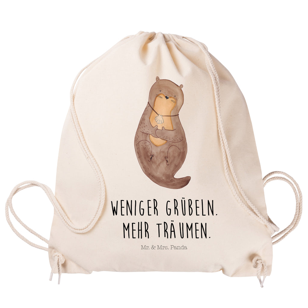 Sportbeutel Otter mit Muschelmedaillon Turnbeutel, Beutel, Sporttasche, Tasche, Stoffbeutel, Otter, Fischotter, Seeotter, Otterliebe, grübeln, träumen, Motivation, Tagträumen, Büro