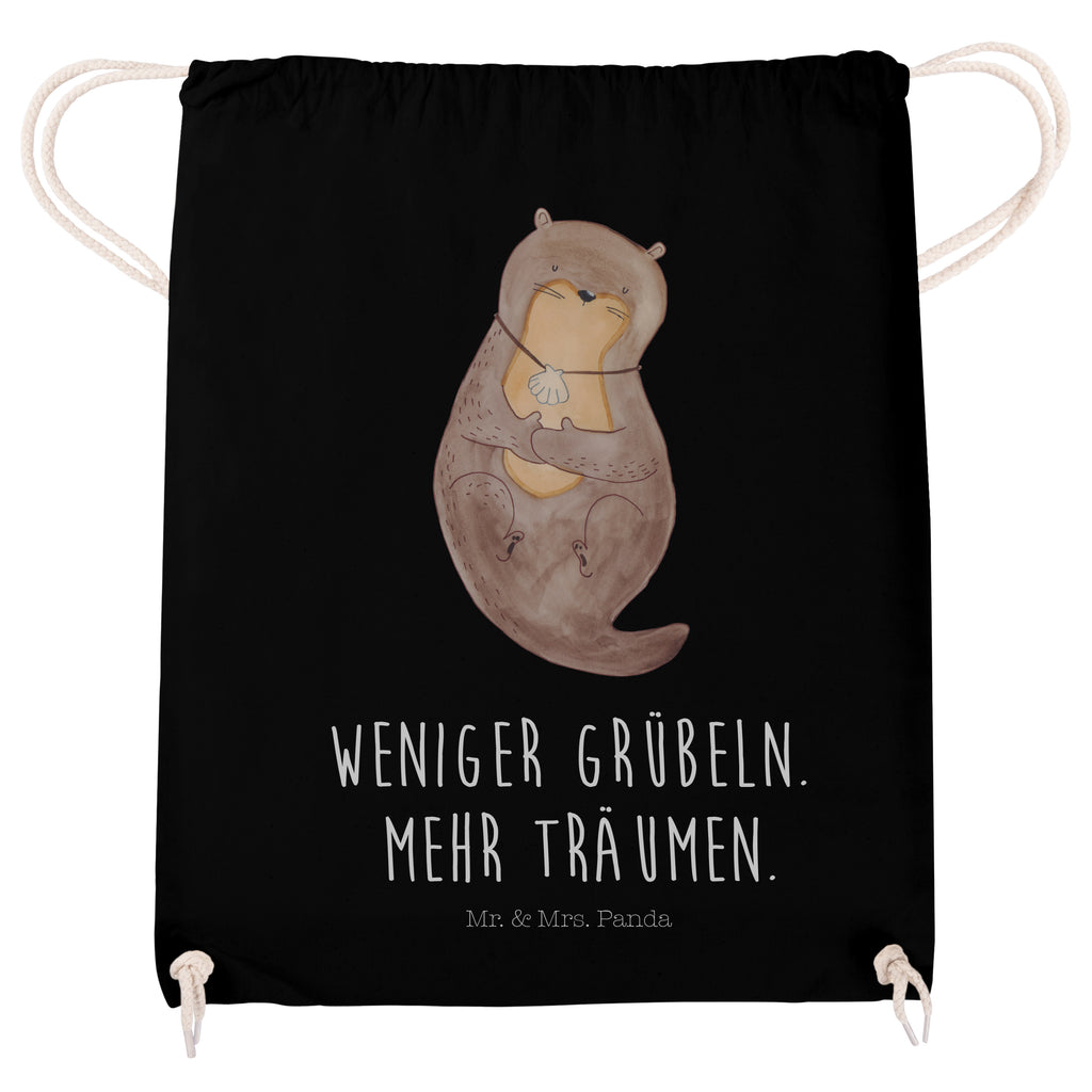 Sportbeutel Otter mit Muschelmedaillon Turnbeutel, Beutel, Sporttasche, Tasche, Stoffbeutel, Otter, Fischotter, Seeotter, Otterliebe, grübeln, träumen, Motivation, Tagträumen, Büro