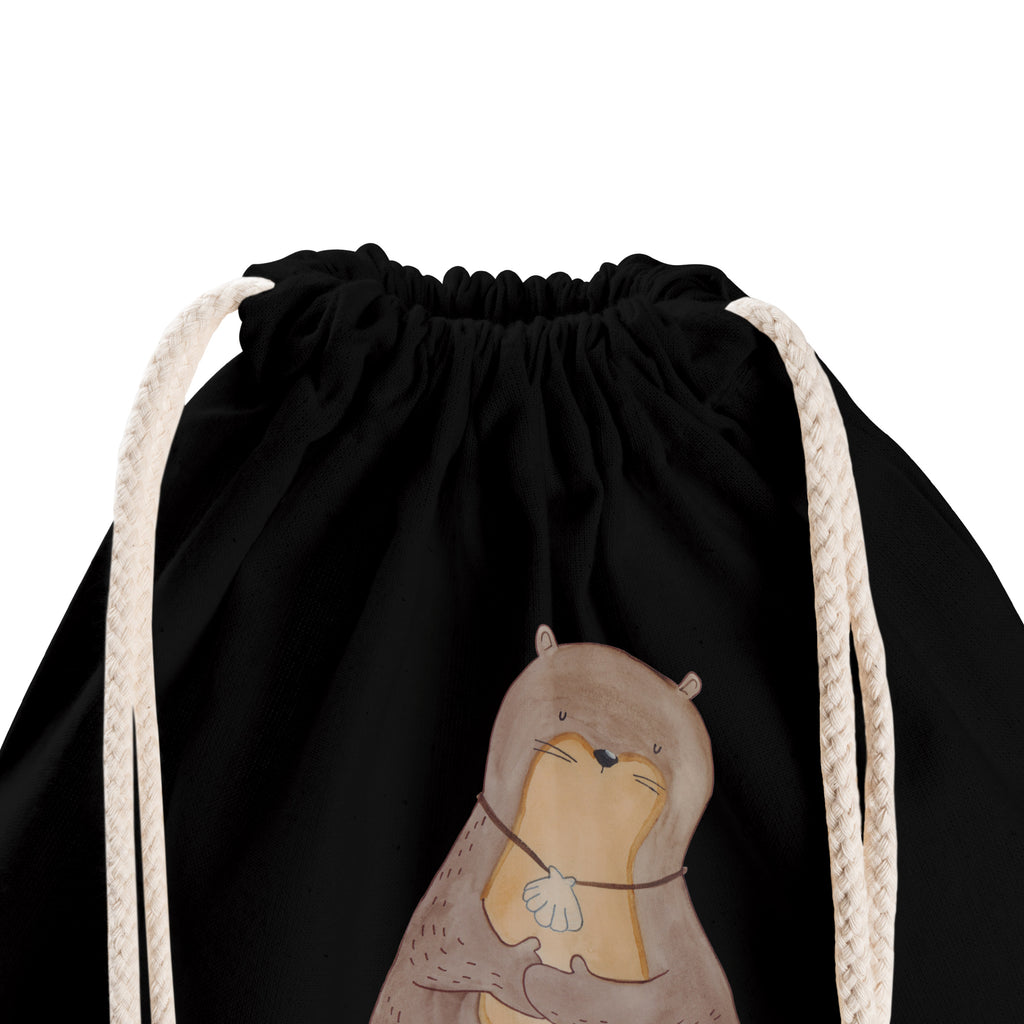 Sportbeutel Otter mit Muschelmedaillon Turnbeutel, Beutel, Sporttasche, Tasche, Stoffbeutel, Otter, Fischotter, Seeotter, Otterliebe, grübeln, träumen, Motivation, Tagträumen, Büro
