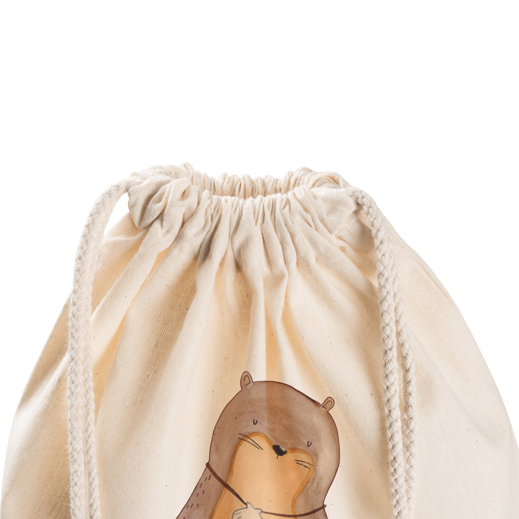 Sportbeutel Otter mit Muschelmedaillon Turnbeutel, Beutel, Sporttasche, Tasche, Stoffbeutel, Otter, Fischotter, Seeotter, Otterliebe, grübeln, träumen, Motivation, Tagträumen, Büro