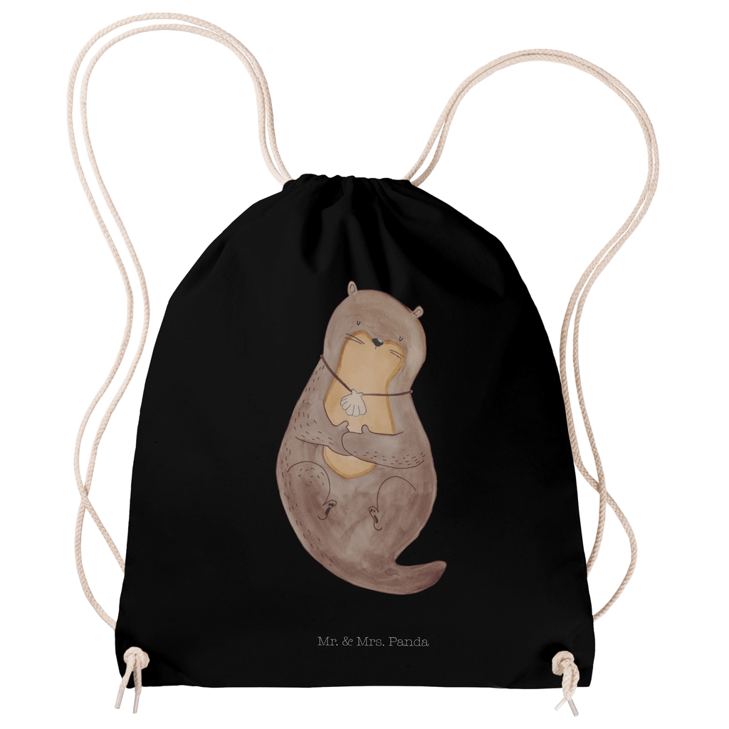Sportbeutel Otter mit Muschelmedaillon Turnbeutel, Beutel, Sporttasche, Tasche, Stoffbeutel, Otter, Fischotter, Seeotter, Otterliebe, grübeln, träumen, Motivation, Tagträumen, Büro