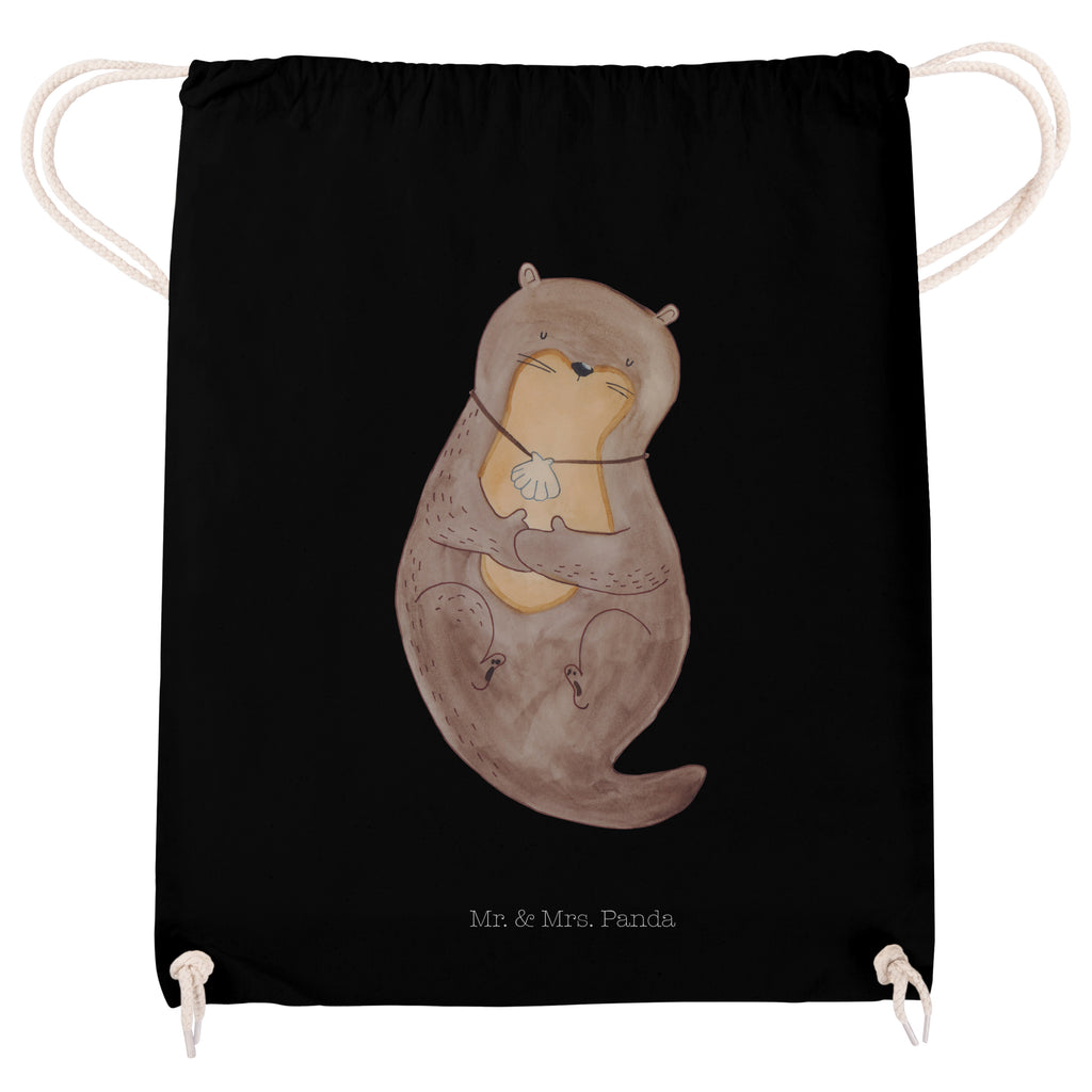 Sportbeutel Otter mit Muschelmedaillon Turnbeutel, Beutel, Sporttasche, Tasche, Stoffbeutel, Otter, Fischotter, Seeotter, Otterliebe, grübeln, träumen, Motivation, Tagträumen, Büro