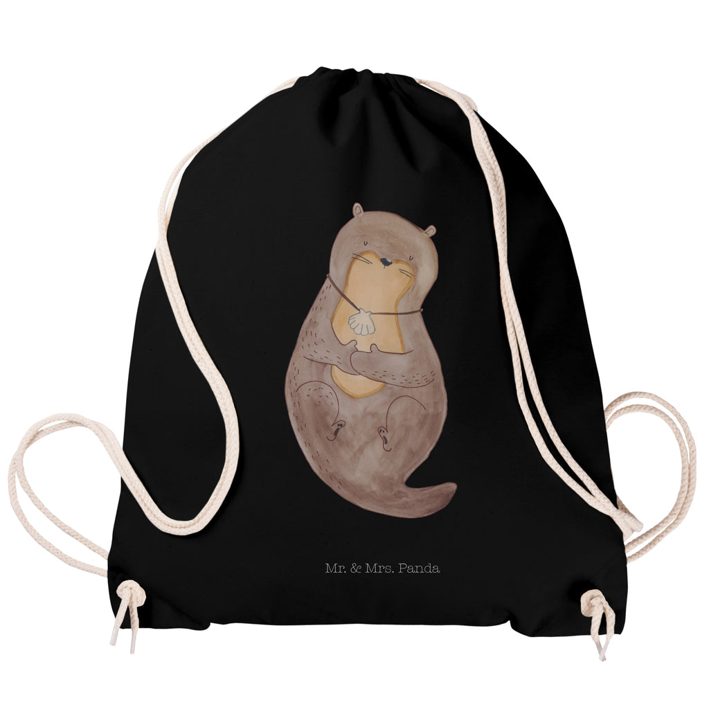 Sportbeutel Otter mit Muschelmedaillon Turnbeutel, Beutel, Sporttasche, Tasche, Stoffbeutel, Otter, Fischotter, Seeotter, Otterliebe, grübeln, träumen, Motivation, Tagträumen, Büro