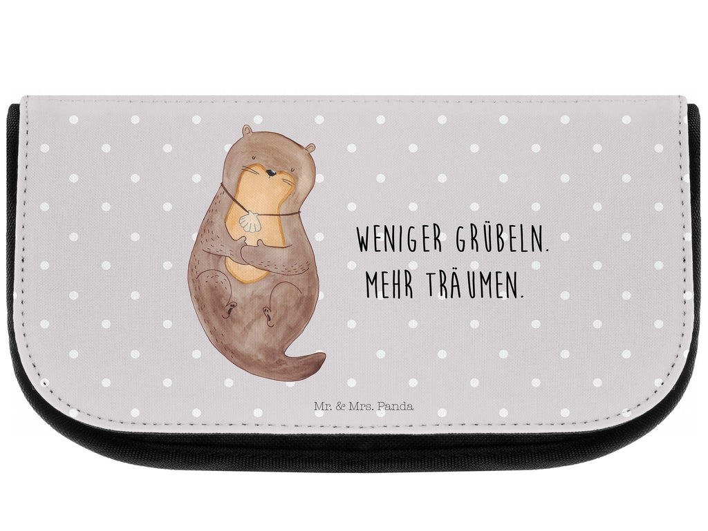 Kosmetiktasche Otter mit Muschelmedaillon Kosmetikbeutel, Kulturtasche, Kulturbeutel, Schminktasche, Make-Up Tasche, Otter, Fischotter, Seeotter, Otterliebe, grübeln, träumen, Motivation, Tagträumen, Büro
