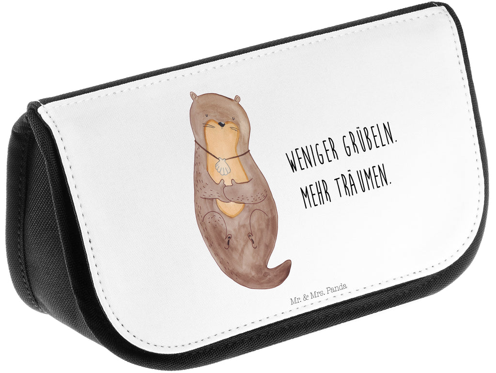 Kosmetiktasche Otter mit Muschelmedaillon Kosmetikbeutel, Kulturtasche, Kulturbeutel, Schminktasche, Make-Up Tasche, Otter, Fischotter, Seeotter, Otterliebe, grübeln, träumen, Motivation, Tagträumen, Büro