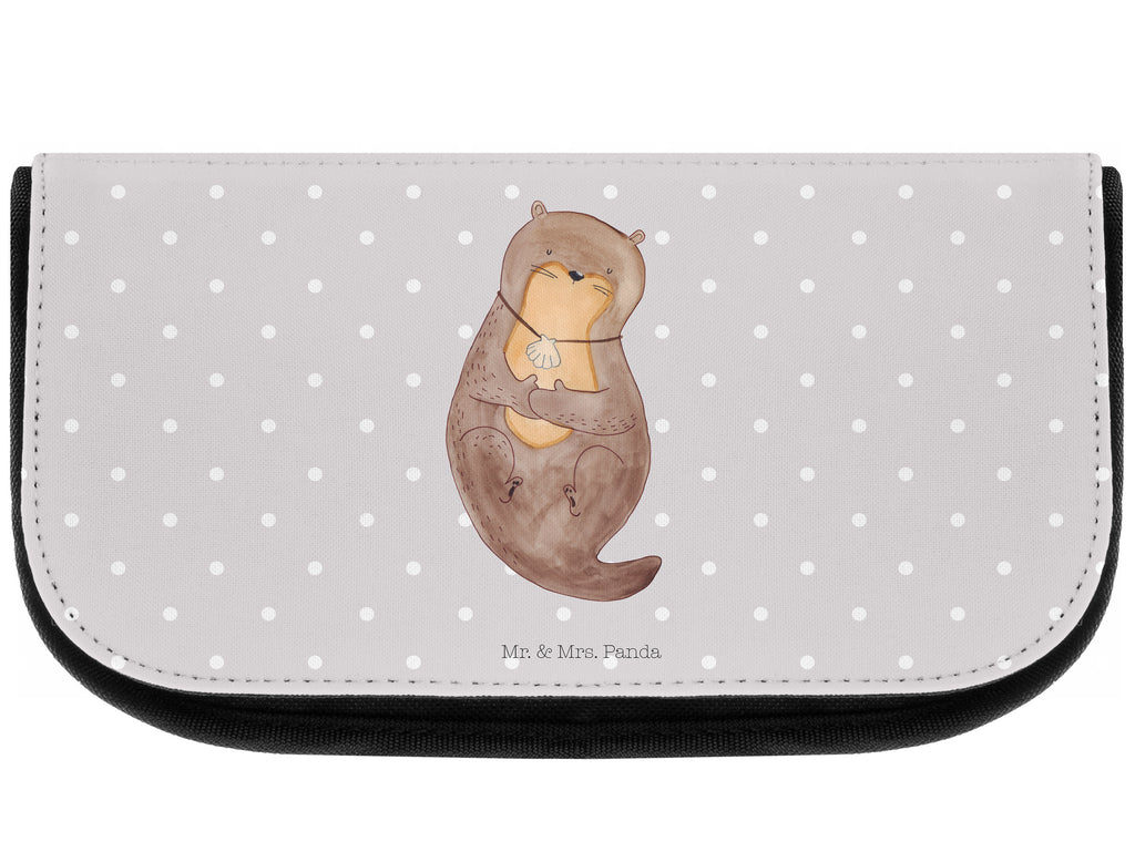 Kosmetiktasche Otter mit Muschelmedaillon Kosmetikbeutel, Kulturtasche, Kulturbeutel, Schminktasche, Make-Up Tasche, Otter, Fischotter, Seeotter, Otterliebe, grübeln, träumen, Motivation, Tagträumen, Büro
