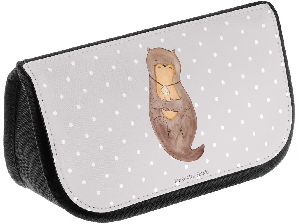 Kosmetiktasche Otter mit Muschelmedaillon Kosmetikbeutel, Kulturtasche, Kulturbeutel, Schminktasche, Make-Up Tasche, Otter, Fischotter, Seeotter, Otterliebe, grübeln, träumen, Motivation, Tagträumen, Büro