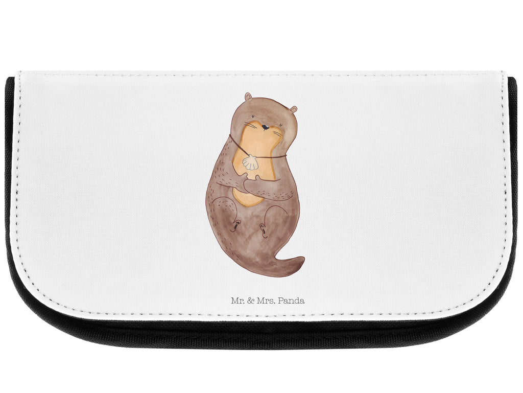 Kosmetiktasche Otter mit Muschelmedaillon Kosmetikbeutel, Kulturtasche, Kulturbeutel, Schminktasche, Make-Up Tasche, Otter, Fischotter, Seeotter, Otterliebe, grübeln, träumen, Motivation, Tagträumen, Büro