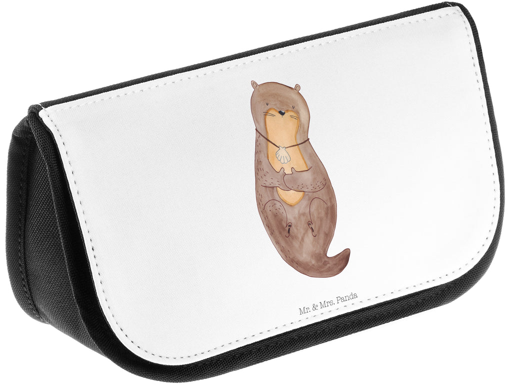 Kosmetiktasche Otter mit Muschelmedaillon Kosmetikbeutel, Kulturtasche, Kulturbeutel, Schminktasche, Make-Up Tasche, Otter, Fischotter, Seeotter, Otterliebe, grübeln, träumen, Motivation, Tagträumen, Büro
