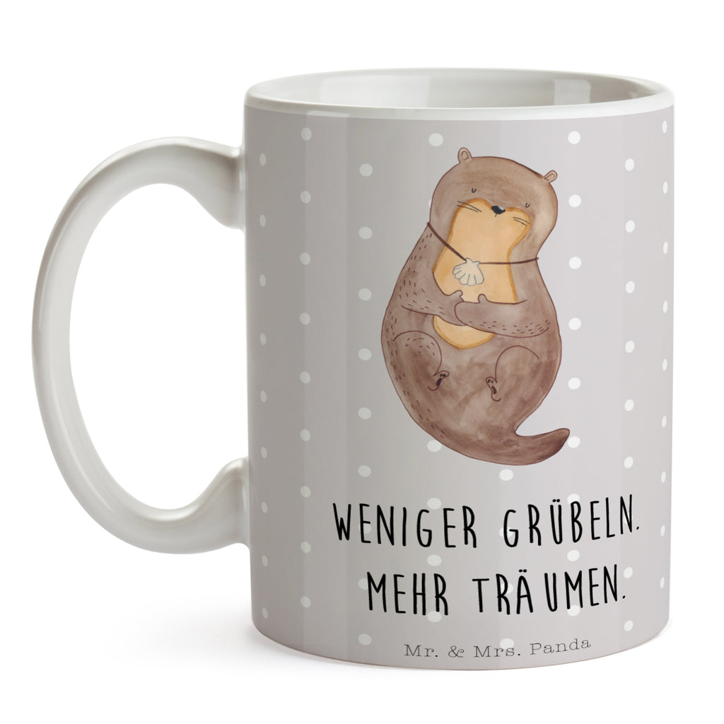 Tasse Otter mit Muschelmedaillon Otter, Otterliebe, Seeotter, grübeln, träumen, Motivation, Tagträumen, Büro	 Becher, Kaffeetasse, Kaffeebecher, Tee, Frühstück, Büro  Otter,  Fischotter,  Seeotter