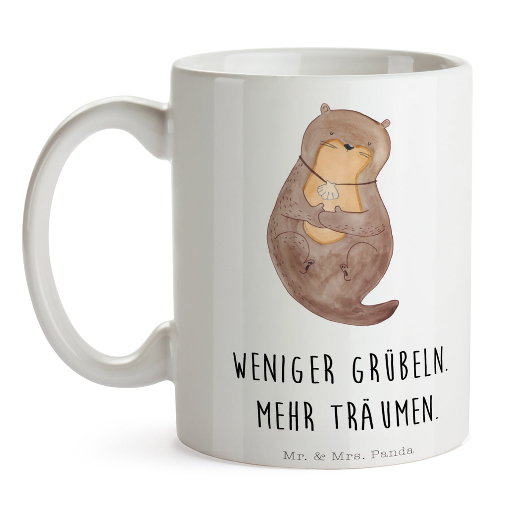 Tasse Otter mit Muschelmedaillon Otter, Otterliebe, Seeotter, grübeln, träumen, Motivation, Tagträumen, Büro	 Becher, Kaffeetasse, Kaffeebecher, Tee, Frühstück, Büro  Otter,  Fischotter,  Seeotter