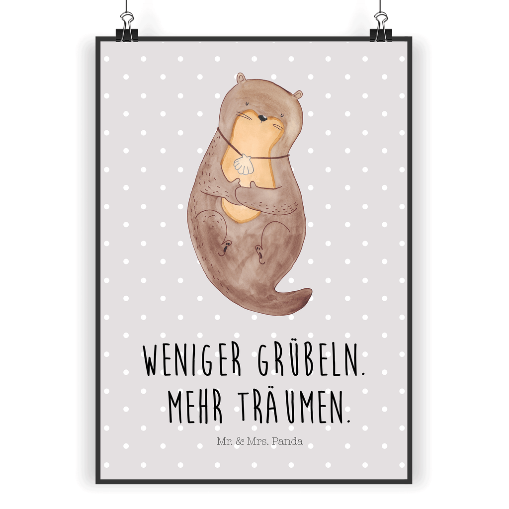 Poster Otter mit Muschelmedaillon Poster, Wandposter, Bild, Wanddeko, Küchenposter, Kinderposter, Wanddeko Bild, Raumdekoration, Wanddekoration, Handgemaltes Poster, Mr. & Mrs. Panda Poster, Designposter, Kunstdruck, Posterdruck, Otter, Fischotter, Seeotter, Otterliebe, grübeln, träumen, Motivation, Tagträumen, Büro