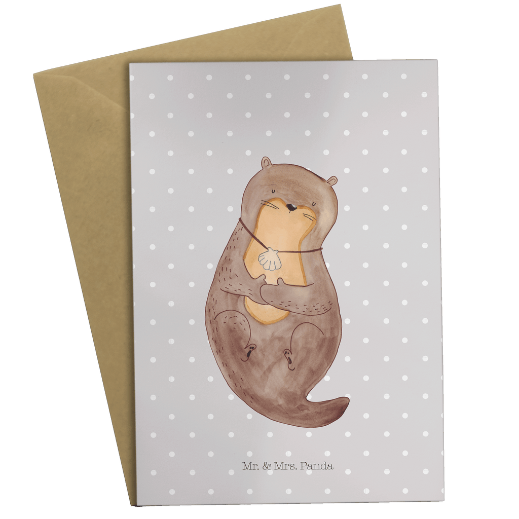 Grußkarte Otter mit Muschelmedaillon Klappkarte, Einladungskarte, Glückwunschkarte, Hochzeitskarte, Geburtstagskarte, Karte, Otter, Fischotter, Seeotter, Otterliebe, grübeln, träumen, Motivation, Tagträumen, Büro