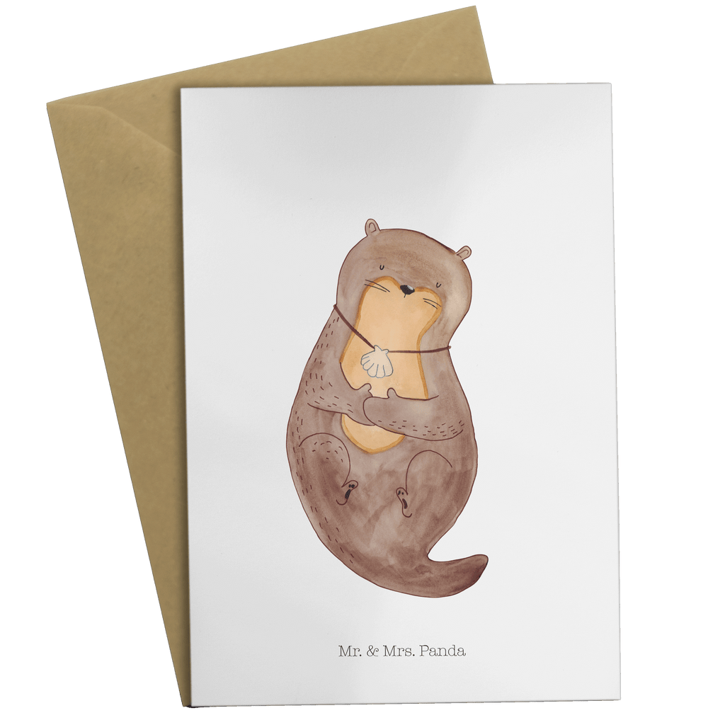 Grußkarte Otter mit Muschelmedaillon Klappkarte, Einladungskarte, Glückwunschkarte, Hochzeitskarte, Geburtstagskarte, Karte, Otter, Fischotter, Seeotter, Otterliebe, grübeln, träumen, Motivation, Tagträumen, Büro