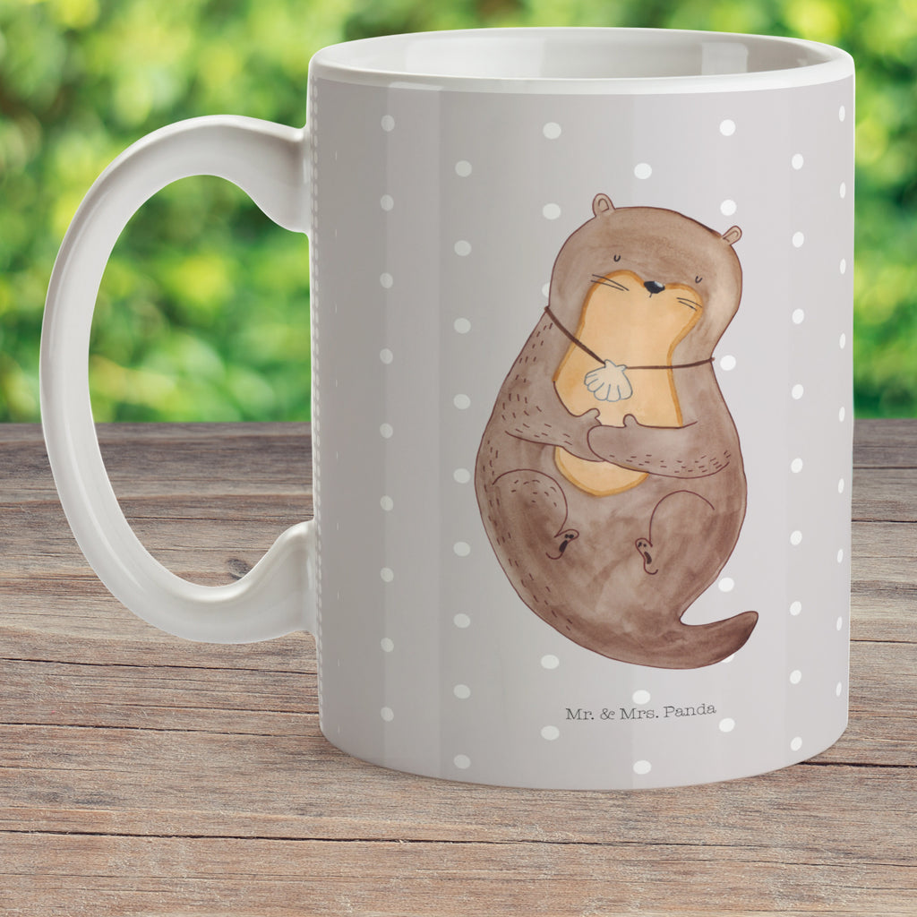 Kindertasse Otter mit Muschelmedaillon Kunststoff Tasse, Kindergarten, Tasse, Trinkbecher, Camping Becher, Kaffeetasse, Kunststoffbecher, Kindergartenbecher, Outdoorgeschirr, Kunststoffgeschirr, Reisebecher, Reisetasse, Kinderbecher, Otter, Fischotter, Seeotter, Otterliebe, grübeln, träumen, Motivation, Tagträumen, Büro
