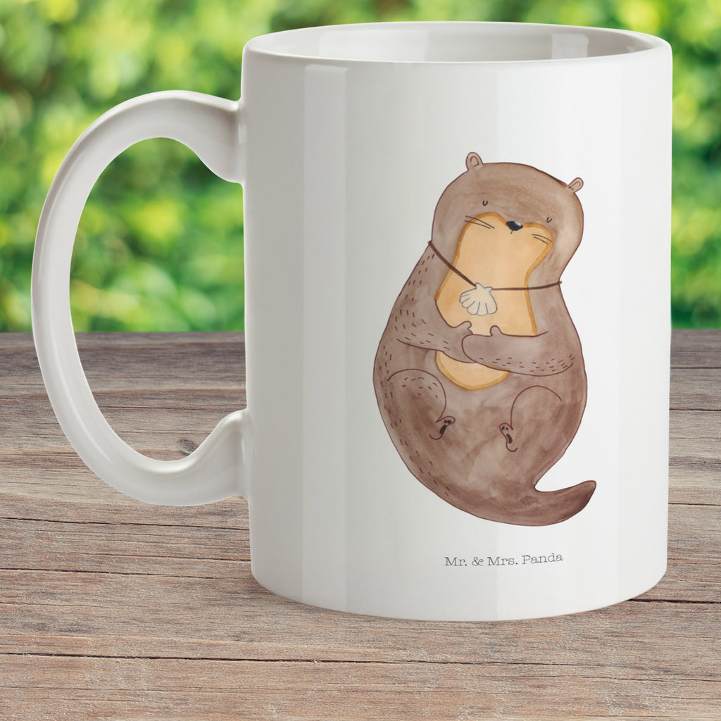 Kindertasse Otter mit Muschelmedaillon Kunststoff Tasse, Kindergarten, Tasse, Trinkbecher, Camping Becher, Kaffeetasse, Kunststoffbecher, Kindergartenbecher, Outdoorgeschirr, Kunststoffgeschirr, Reisebecher, Reisetasse, Kinderbecher, Otter, Fischotter, Seeotter, Otterliebe, grübeln, träumen, Motivation, Tagträumen, Büro
