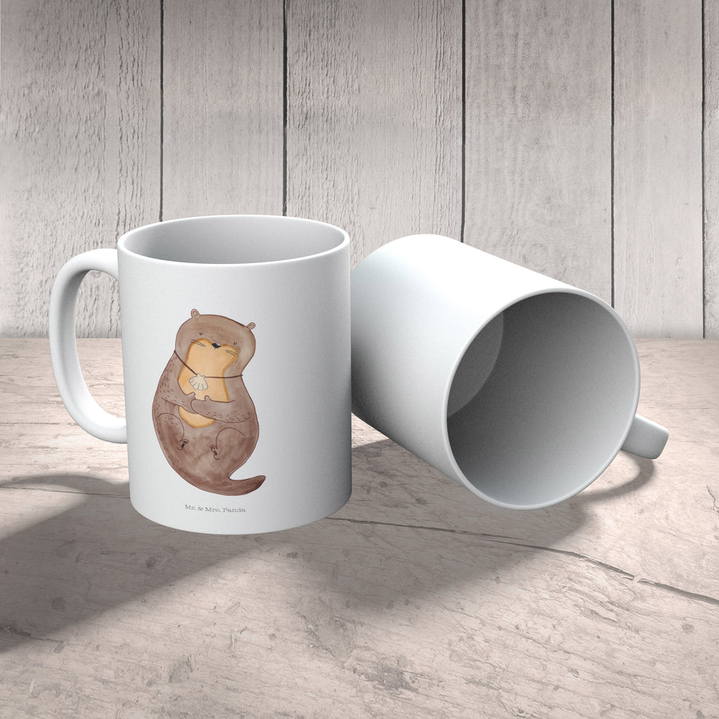 Kindertasse Otter mit Muschelmedaillon Kunststoff Tasse, Kindergarten, Tasse, Trinkbecher, Camping Becher, Kaffeetasse, Kunststoffbecher, Kindergartenbecher, Outdoorgeschirr, Kunststoffgeschirr, Reisebecher, Reisetasse, Kinderbecher, Otter, Fischotter, Seeotter, Otterliebe, grübeln, träumen, Motivation, Tagträumen, Büro