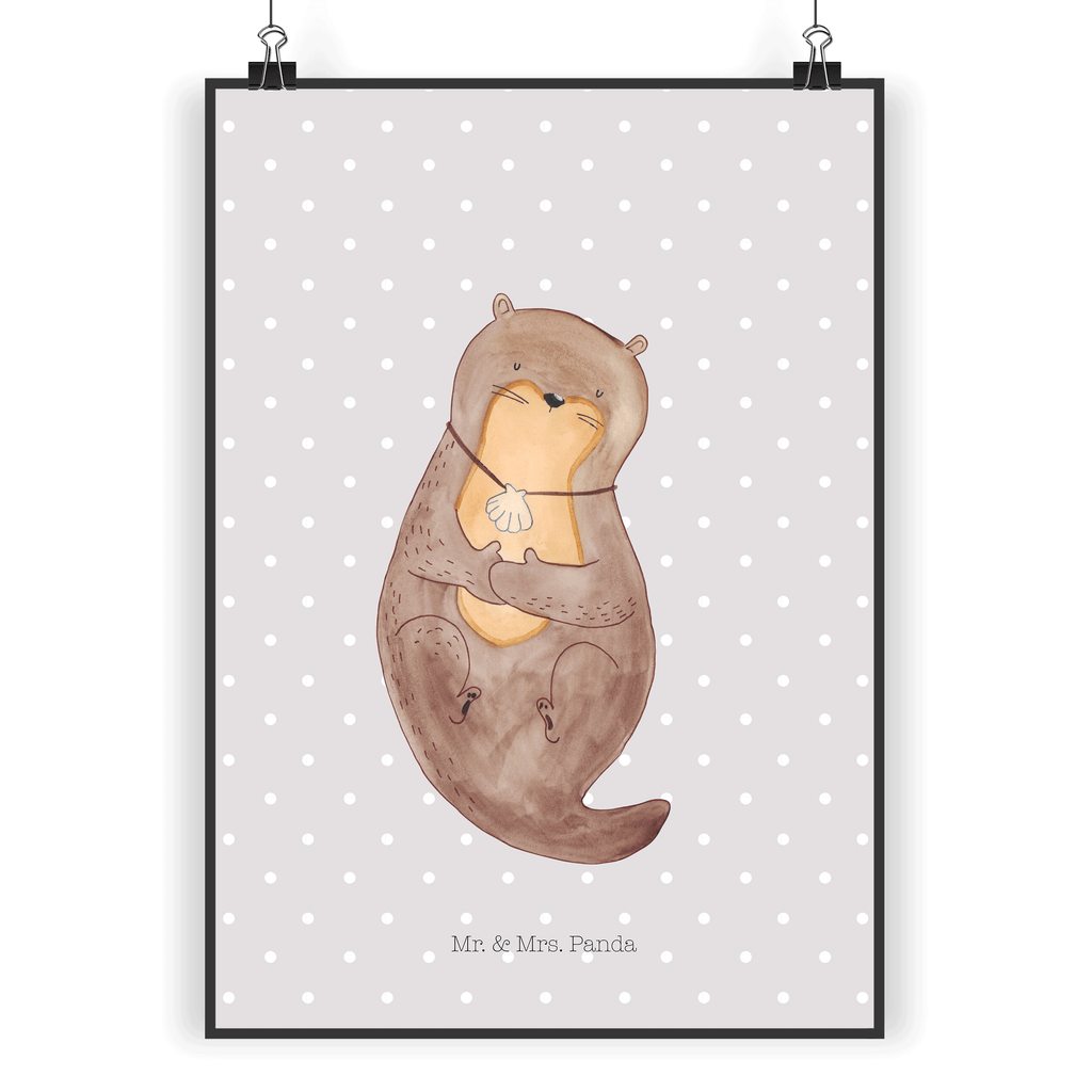 Poster Otter mit Muschelmedaillon Poster, Wandposter, Bild, Wanddeko, Küchenposter, Kinderposter, Wanddeko Bild, Raumdekoration, Wanddekoration, Handgemaltes Poster, Mr. & Mrs. Panda Poster, Designposter, Kunstdruck, Posterdruck, Otter, Fischotter, Seeotter, Otterliebe, grübeln, träumen, Motivation, Tagträumen, Büro