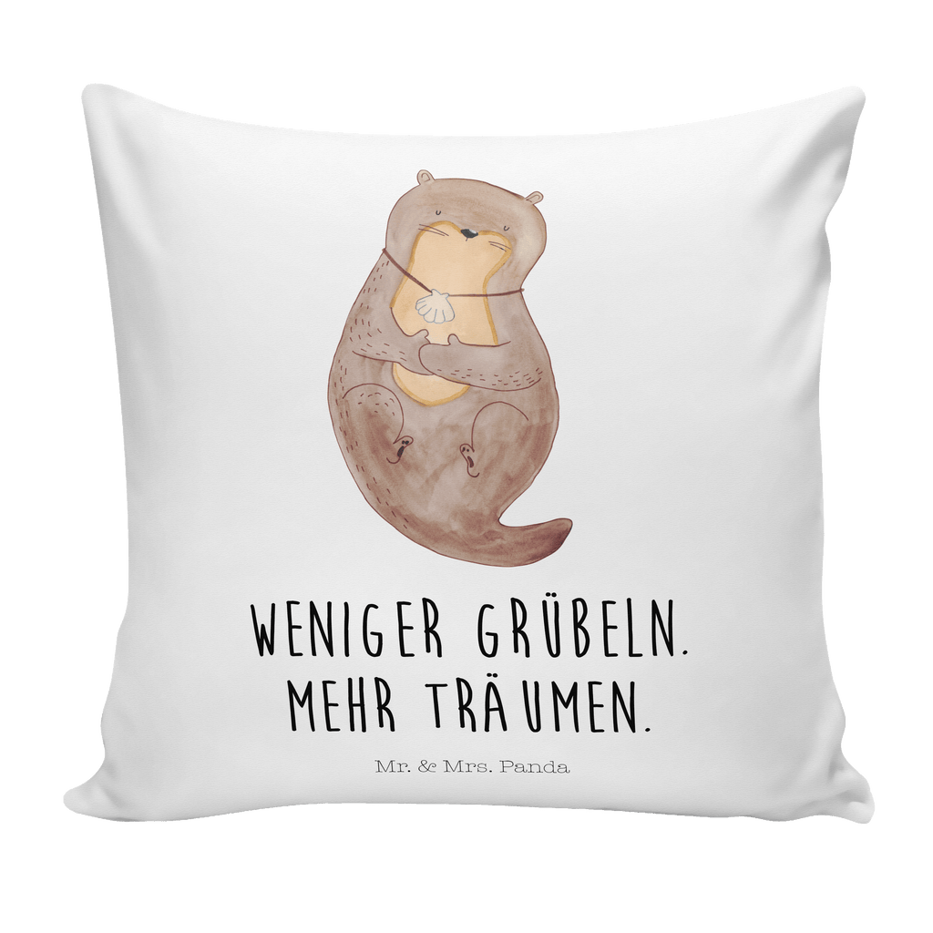 40x40 Kissen Otter mit Muschelmedaillon Kissenhülle, Kopfkissen, Sofakissen, Dekokissen, Motivkissen, Otter, Fischotter, Seeotter, Otterliebe, grübeln, träumen, Motivation, Tagträumen, Büro