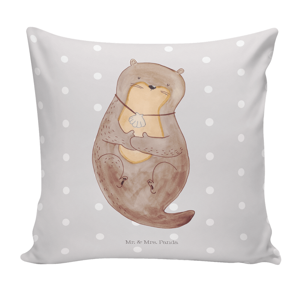 40x40 Kissen Otter mit Muschelmedaillon Kissenhülle, Kopfkissen, Sofakissen, Dekokissen, Motivkissen, Otter, Fischotter, Seeotter, Otterliebe, grübeln, träumen, Motivation, Tagträumen, Büro