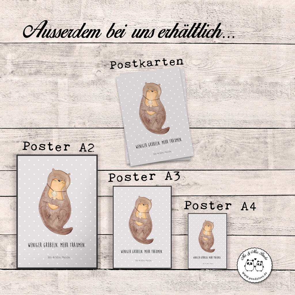 Poster Otter mit Muschelmedaillon Poster, Wandposter, Bild, Wanddeko, Küchenposter, Kinderposter, Wanddeko Bild, Raumdekoration, Wanddekoration, Handgemaltes Poster, Mr. & Mrs. Panda Poster, Designposter, Kunstdruck, Posterdruck, Otter, Fischotter, Seeotter, Otterliebe, grübeln, träumen, Motivation, Tagträumen, Büro