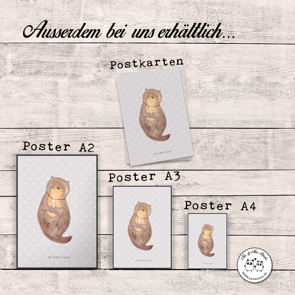 Poster Otter mit Muschelmedaillon Poster, Wandposter, Bild, Wanddeko, Küchenposter, Kinderposter, Wanddeko Bild, Raumdekoration, Wanddekoration, Handgemaltes Poster, Mr. & Mrs. Panda Poster, Designposter, Kunstdruck, Posterdruck, Otter, Fischotter, Seeotter, Otterliebe, grübeln, träumen, Motivation, Tagträumen, Büro