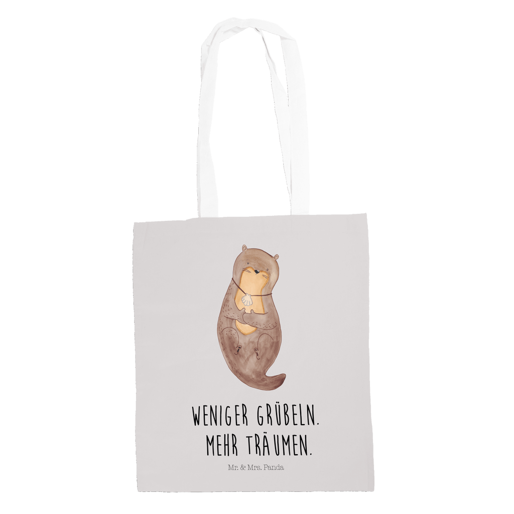 Tragetasche Otter mit Muschelmedaillon Beuteltasche, Beutel, Einkaufstasche, Jutebeutel, Stoffbeutel, Otter, Fischotter, Seeotter, Otterliebe, grübeln, träumen, Motivation, Tagträumen, Büro