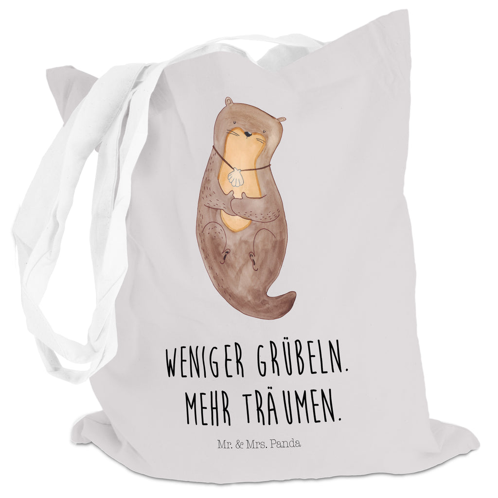 Tragetasche Otter mit Muschelmedaillon Beuteltasche, Beutel, Einkaufstasche, Jutebeutel, Stoffbeutel, Otter, Fischotter, Seeotter, Otterliebe, grübeln, träumen, Motivation, Tagträumen, Büro
