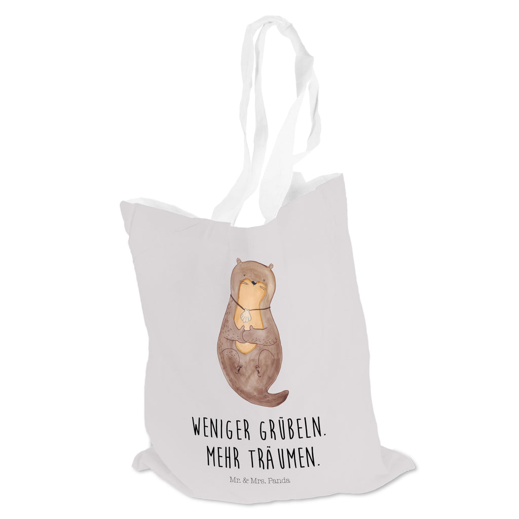 Tragetasche Otter mit Muschelmedaillon Beuteltasche, Beutel, Einkaufstasche, Jutebeutel, Stoffbeutel, Otter, Fischotter, Seeotter, Otterliebe, grübeln, träumen, Motivation, Tagträumen, Büro