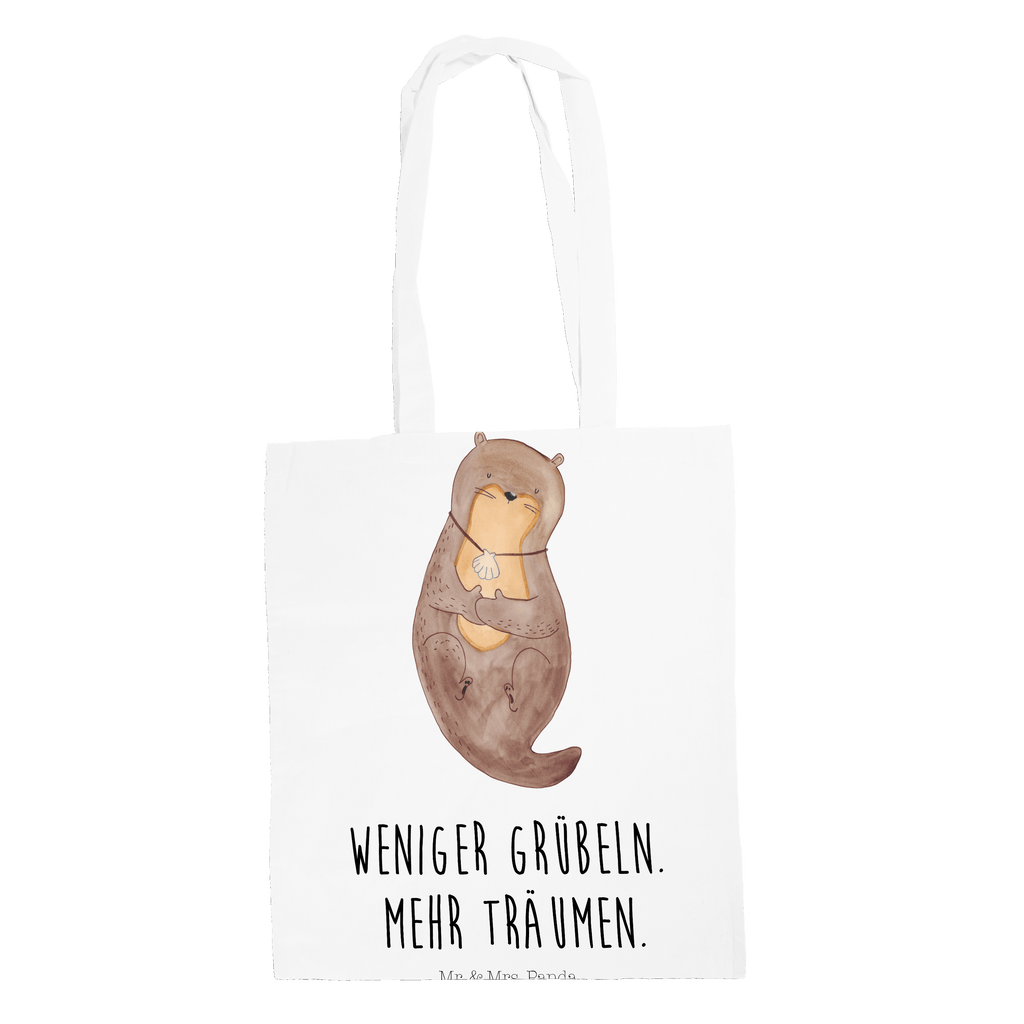 Tragetasche Otter mit Muschelmedaillon Beuteltasche, Beutel, Einkaufstasche, Jutebeutel, Stoffbeutel, Otter, Fischotter, Seeotter, Otterliebe, grübeln, träumen, Motivation, Tagträumen, Büro
