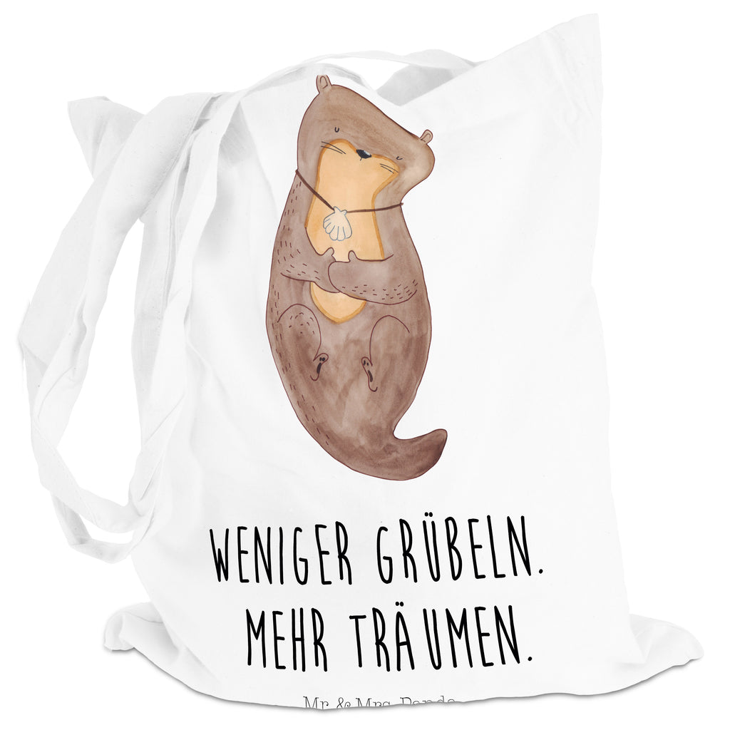 Tragetasche Otter mit Muschelmedaillon Beuteltasche, Beutel, Einkaufstasche, Jutebeutel, Stoffbeutel, Otter, Fischotter, Seeotter, Otterliebe, grübeln, träumen, Motivation, Tagträumen, Büro