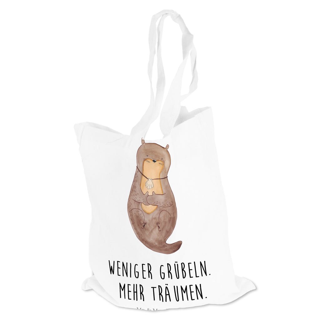 Tragetasche Otter mit Muschelmedaillon Beuteltasche, Beutel, Einkaufstasche, Jutebeutel, Stoffbeutel, Otter, Fischotter, Seeotter, Otterliebe, grübeln, träumen, Motivation, Tagträumen, Büro