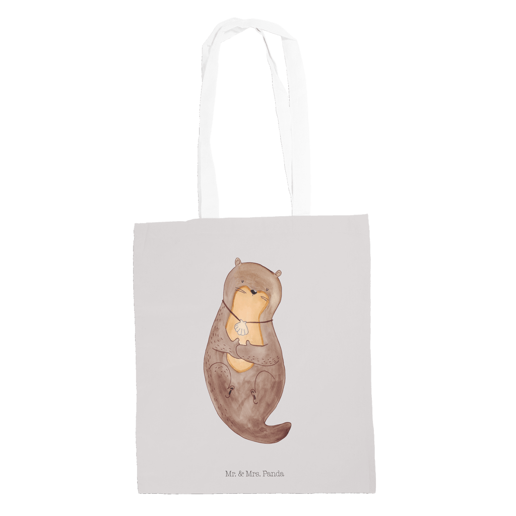 Tragetasche Otter mit Muschelmedaillon Beuteltasche, Beutel, Einkaufstasche, Jutebeutel, Stoffbeutel, Otter, Fischotter, Seeotter, Otterliebe, grübeln, träumen, Motivation, Tagträumen, Büro
