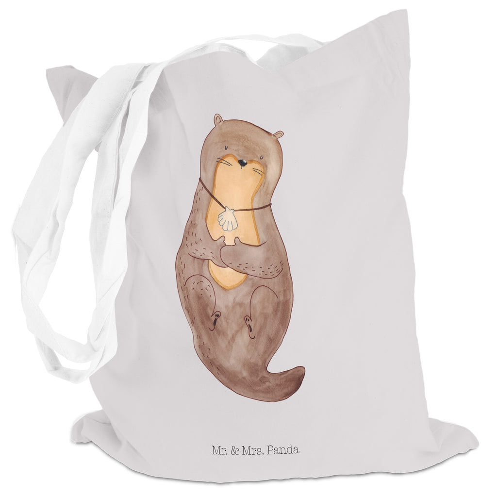 Tragetasche Otter mit Muschelmedaillon Beuteltasche, Beutel, Einkaufstasche, Jutebeutel, Stoffbeutel, Otter, Fischotter, Seeotter, Otterliebe, grübeln, träumen, Motivation, Tagträumen, Büro