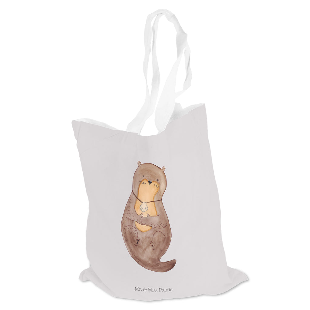 Tragetasche Otter mit Muschelmedaillon Beuteltasche, Beutel, Einkaufstasche, Jutebeutel, Stoffbeutel, Otter, Fischotter, Seeotter, Otterliebe, grübeln, träumen, Motivation, Tagträumen, Büro
