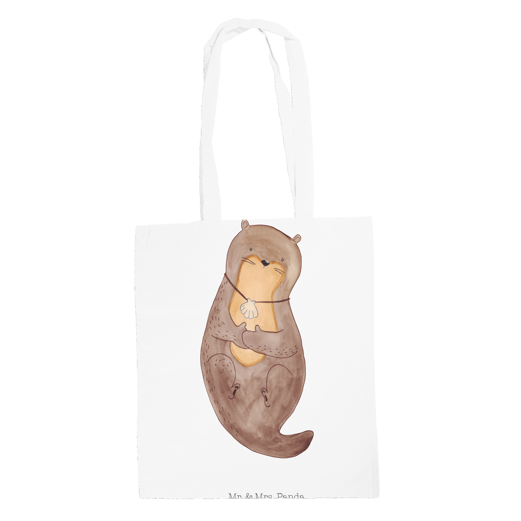 Tragetasche Otter mit Muschelmedaillon Beuteltasche, Beutel, Einkaufstasche, Jutebeutel, Stoffbeutel, Otter, Fischotter, Seeotter, Otterliebe, grübeln, träumen, Motivation, Tagträumen, Büro