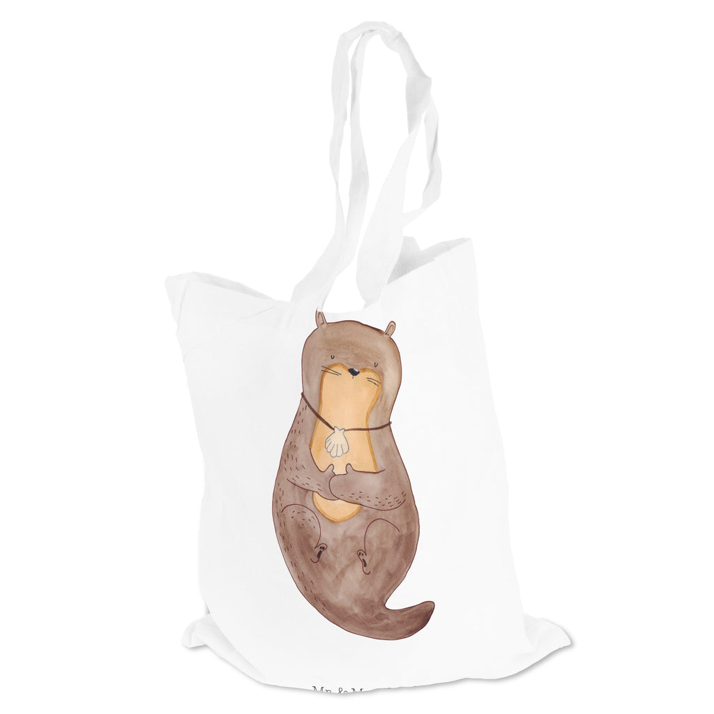 Tragetasche Otter mit Muschelmedaillon Beuteltasche, Beutel, Einkaufstasche, Jutebeutel, Stoffbeutel, Otter, Fischotter, Seeotter, Otterliebe, grübeln, träumen, Motivation, Tagträumen, Büro