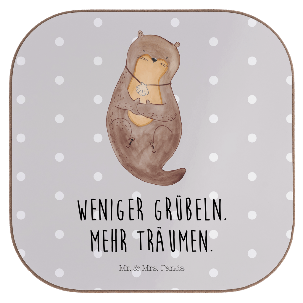 Quadratische Untersetzer Otter mit Muschelmedaillon Bierdeckel, Glasuntersetzer, Untersetzer Gläser, Getränkeuntersetzer, Otter, Fischotter, Seeotter, Otterliebe, grübeln, träumen, Motivation, Tagträumen, Büro