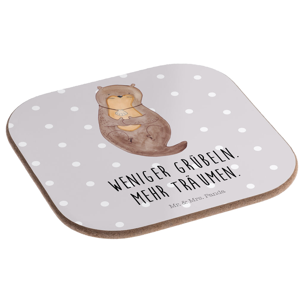 Quadratische Untersetzer Otter mit Muschelmedaillon Bierdeckel, Glasuntersetzer, Untersetzer Gläser, Getränkeuntersetzer, Otter, Fischotter, Seeotter, Otterliebe, grübeln, träumen, Motivation, Tagträumen, Büro