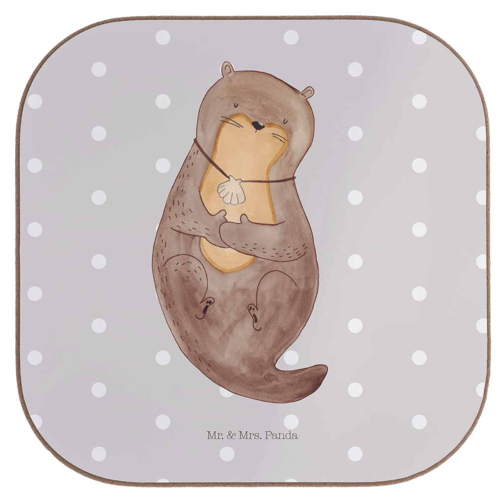 Quadratische Untersetzer Otter mit Muschelmedaillon Bierdeckel, Glasuntersetzer, Untersetzer Gläser, Getränkeuntersetzer, Otter, Fischotter, Seeotter, Otterliebe, grübeln, träumen, Motivation, Tagträumen, Büro