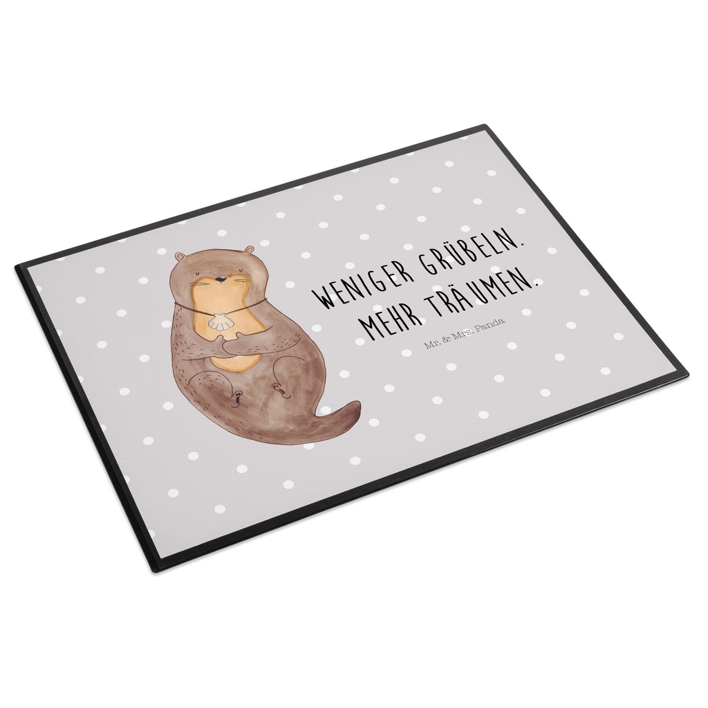 Schreibtischunterlage Otter mit Muschelmedaillon Schreibunterlage, Schreibtischauflage, Bürobedarf, Büroartikel, Schreibwaren, Schreibtisch Unterlagen, Schreibtischunterlage Groß, Otter, Fischotter, Seeotter, Otterliebe, grübeln, träumen, Motivation, Tagträumen, Büro
