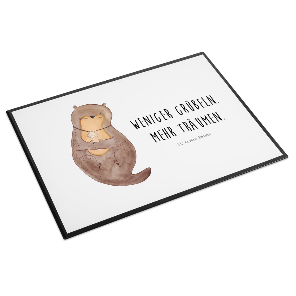 Schreibtischunterlage Otter mit Muschelmedaillon Schreibunterlage, Schreibtischauflage, Bürobedarf, Büroartikel, Schreibwaren, Schreibtisch Unterlagen, Schreibtischunterlage Groß, Otter, Fischotter, Seeotter, Otterliebe, grübeln, träumen, Motivation, Tagträumen, Büro