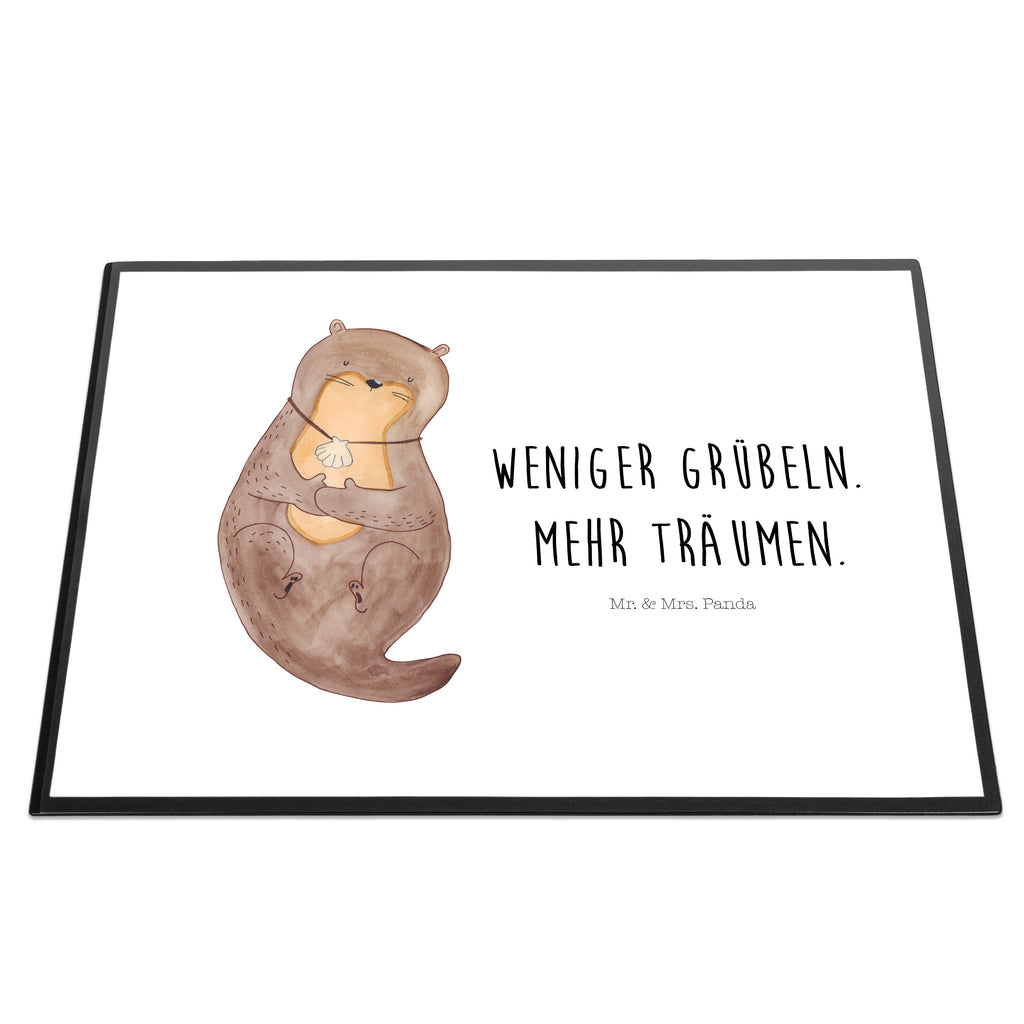 Schreibtischunterlage Otter mit Muschelmedaillon Schreibunterlage, Schreibtischauflage, Bürobedarf, Büroartikel, Schreibwaren, Schreibtisch Unterlagen, Schreibtischunterlage Groß, Otter, Fischotter, Seeotter, Otterliebe, grübeln, träumen, Motivation, Tagträumen, Büro