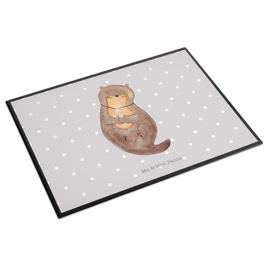 Schreibtischunterlage Otter mit Muschelmedaillon Schreibunterlage, Schreibtischauflage, Bürobedarf, Büroartikel, Schreibwaren, Schreibtisch Unterlagen, Schreibtischunterlage Groß, Otter, Fischotter, Seeotter, Otterliebe, grübeln, träumen, Motivation, Tagträumen, Büro