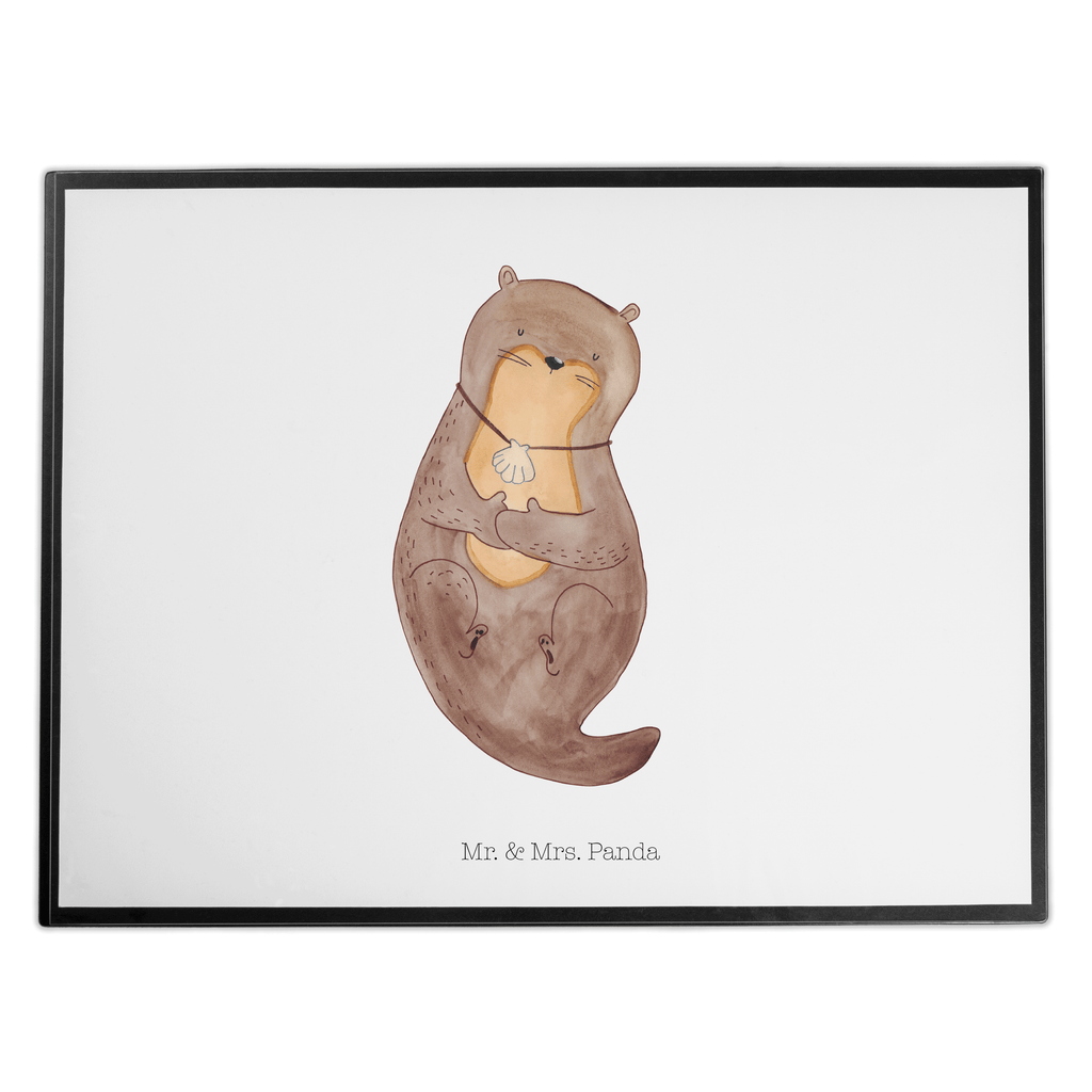 Schreibtischunterlage Otter mit Muschelmedaillon Schreibunterlage, Schreibtischauflage, Bürobedarf, Büroartikel, Schreibwaren, Schreibtisch Unterlagen, Schreibtischunterlage Groß, Otter, Fischotter, Seeotter, Otterliebe, grübeln, träumen, Motivation, Tagträumen, Büro