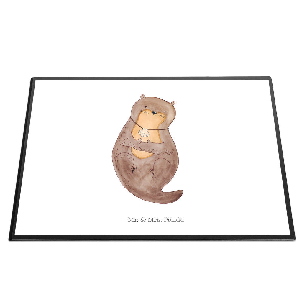 Schreibtischunterlage Otter mit Muschelmedaillon Schreibunterlage, Schreibtischauflage, Bürobedarf, Büroartikel, Schreibwaren, Schreibtisch Unterlagen, Schreibtischunterlage Groß, Otter, Fischotter, Seeotter, Otterliebe, grübeln, träumen, Motivation, Tagträumen, Büro
