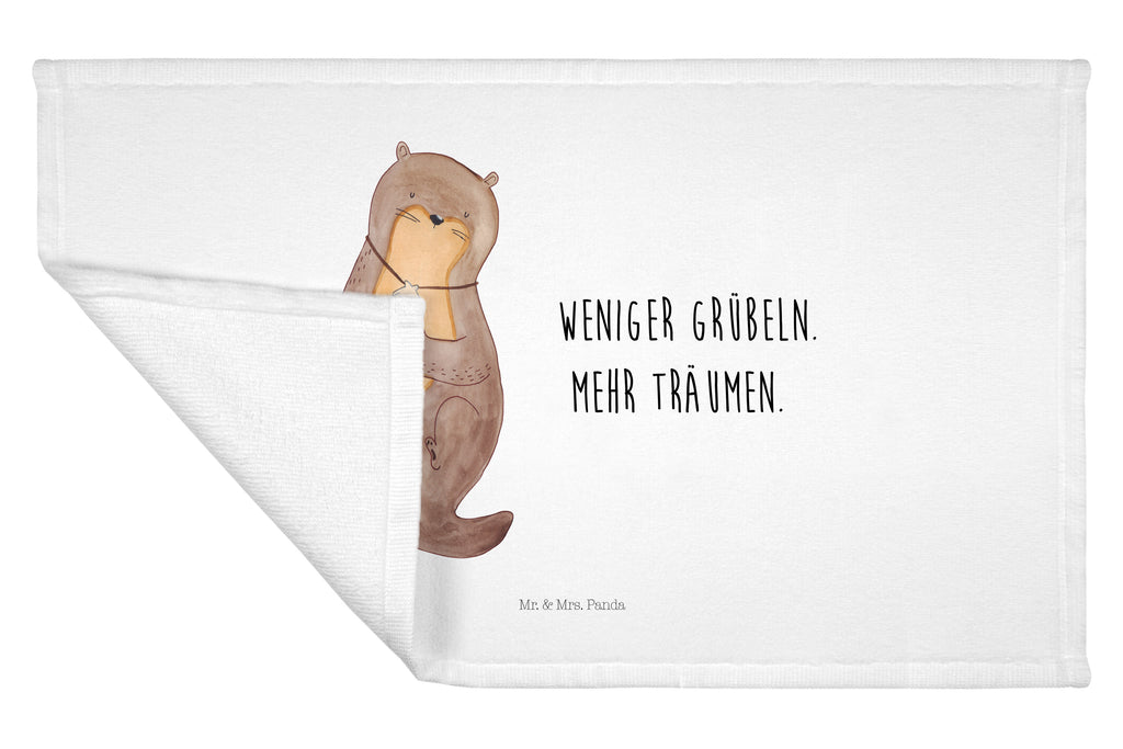 Gäste Handtuch Otter mit Muschelmedaillon Gästetuch, Reisehandtuch, Sport Handtuch, Frottier, Kinder Handtuch, Otter, Fischotter, Seeotter, Otterliebe, grübeln, träumen, Motivation, Tagträumen, Büro